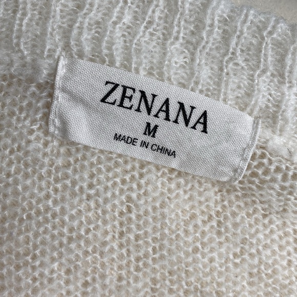 Zenana open weave ivory sweater sexy lightweight mohair blend snow bunny medium - Picture 7 of 8